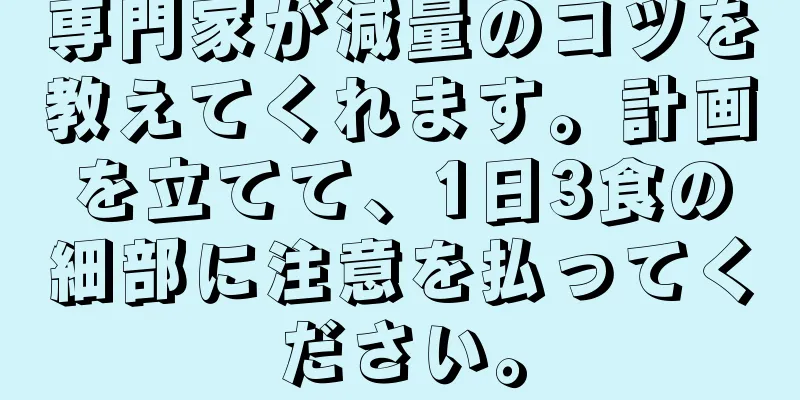 専門家が減量のコツを教えてくれます。計画を立てて、1日3食の細部に注意を払ってください。